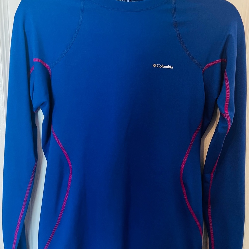Columbia Royal Heat-Infrared Shirt Blue with Pink Trim